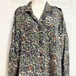 Anna‎ And Frank Camouflage Silk Blouse Sz XL Glam Zafari